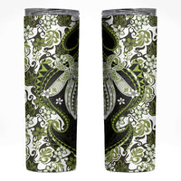 Monstera Plumeria Flowers Olive Green Skinny Tumbler Polynesian Pattern LT01 Green - Polynesian Pride