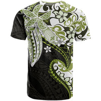 Monstera Plumeria Flowers Olive Green T Shirt Polynesian Pattern