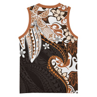 Monstera Plumeria Flowers Orange Basketball Jersey Polynesian Pattern