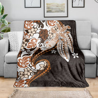 Monstera Plumeria Flowers Orange Blanket Polynesian Pattern