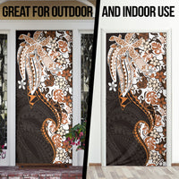 Monstera Plumeria Flowers Orange Door Cover Polynesian Pattern