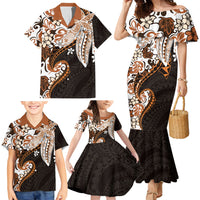 Monstera Plumeria Flowers Orange Family Matching Mermaid Dress and Hawaiian Shirt Polynesian Pattern LT01 - Polynesian Pride