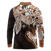 Monstera Plumeria Flowers Orange Long Sleeve Polo Shirt Polynesian Pattern