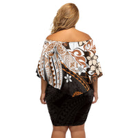 Monstera Plumeria Flowers Orange Off Shoulder Short Dress Polynesian Pattern