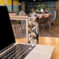 Monstera Plumeria Flowers Orange Skinny Tumbler Polynesian Pattern