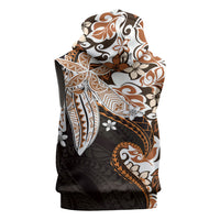 Monstera Plumeria Flowers Orange Sleeveless Zip Hoodie Polynesian Pattern