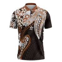 Monstera Plumeria Flowers Orange Zipper Polo Shirt Polynesian Pattern LT01 Orange - Polynesian Pride
