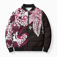 Monstera Plumeria Flowers Pink Bomber Puffer Jacket Polynesian Pattern LT01 Unisex Pink - Polynesian Pride