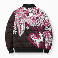 Monstera Plumeria Flowers Pink Bomber Puffer Jacket Polynesian Pattern LT01 - Polynesian Pride