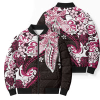 Monstera Plumeria Flowers Pink Bomber Puffer Jacket Polynesian Pattern LT01 - Polynesian Pride