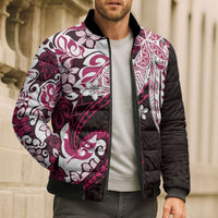 Monstera Plumeria Flowers Pink Bomber Puffer Jacket Polynesian Pattern LT01 - Polynesian Pride