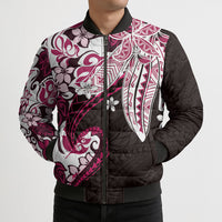 Monstera Plumeria Flowers Pink Bomber Puffer Jacket Polynesian Pattern LT01 - Polynesian Pride