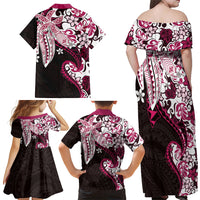 Monstera Plumeria Flowers Pink Family Matching Off Shoulder Maxi Dress and Hawaiian Shirt Polynesian Pattern LT01 - Polynesian Pride