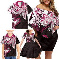 Monstera Plumeria Flowers Pink Family Matching Off Shoulder Short Dress and Hawaiian Shirt Polynesian Pattern