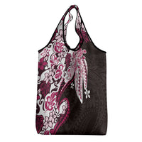 Monstera Plumeria Flowers Pink Grocery Bag Polynesian Pattern LT01 - Polynesian Pride