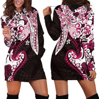 Monstera Plumeria Flowers Pink Hoodie Dress Polynesian Pattern