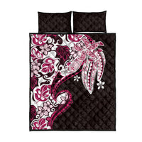 Monstera Plumeria Flowers Pink Quilt Bed Set Polynesian Pattern