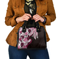 Monstera Plumeria Flowers Pink Shoulder Handbag Polynesian Pattern