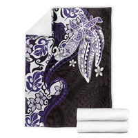 Monstera Plumeria Flowers Purple Blanket Polynesian Pattern