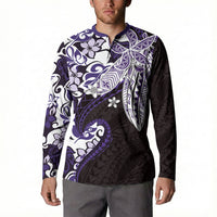 Monstera Plumeria Flowers Purple Button Sweatshirt Polynesian Pattern LT01 - Polynesian Pride