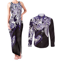 Monstera Plumeria Flowers Purple Couples Matching Tank Maxi Dress and Long Sleeve Button Shirt Polynesian Pattern LT01 Purple - Polynesian Pride