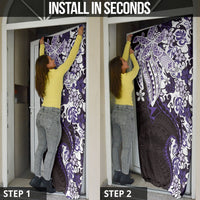 Monstera Plumeria Flowers Purple Door Cover Polynesian Pattern