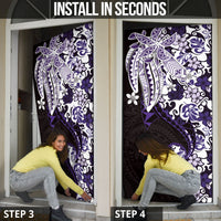 Monstera Plumeria Flowers Purple Door Cover Polynesian Pattern