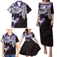 Monstera Plumeria Flowers Purple Family Matching Puletasi and Hawaiian Shirt Polynesian Pattern LT01 - Polynesian Pride