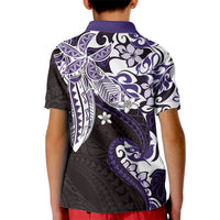 Monstera Plumeria Flowers Purple Kid Polo Shirt Polynesian Pattern LT01 - Polynesian Pride