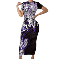 Monstera Plumeria Flowers Purple Short Sleeve Bodycon Dress Polynesian Pattern LT01 Long Dress Purple - Polynesian Pride