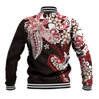 Monstera Plumeria Flowers Red Baseball Jacket Polynesian Pattern