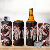 Monstera Plumeria Flowers Red 4 in 1 Can Cooler Tumbler Polynesian Pattern