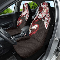 Monstera Plumeria Flowers Red Car Seat Cover Polynesian Pattern