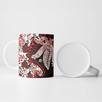 Monstera Plumeria Flowers Red Ceramic Mug Polynesian Pattern LT01 - Polynesian Pride