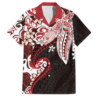 Monstera Plumeria Flowers Red Family Matching Off The Shoulder Long Sleeve Dress and Hawaiian Shirt Polynesian Pattern LT01 Dad's Shirt - Short Sleeve Red - Polynesian Pride