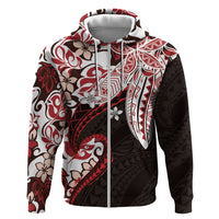 Monstera Plumeria Flowers Red Hoodie Polynesian Pattern LT01 Zip Hoodie Red - Polynesian Pride