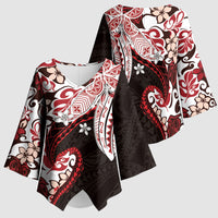 Monstera Plumeria Flowers Red Kimono Sleeve Blouse Polynesian Pattern