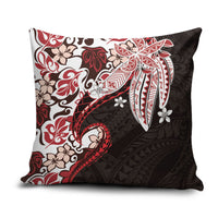 Monstera Plumeria Flowers Red Pillow Cover Polynesian Pattern