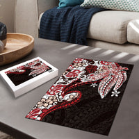 Monstera Plumeria Flowers Red Puzzle Polynesian Pattern LT01 - Polynesian Pride