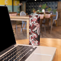 Monstera Plumeria Flowers Red Skinny Tumbler Polynesian Pattern