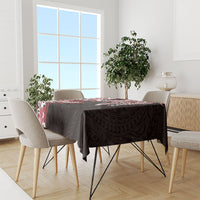 Monstera Plumeria Flowers Red Tablecloth Polynesian Pattern