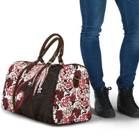 Monstera Plumeria Flowers Red Travel Bag Polynesian Pattern