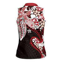 Monstera Plumeria Flowers Red Women Sleeveless Polo Shirt Polynesian Pattern LT01 - Polynesian Pride