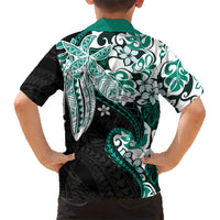Monstera Plumeria Flowers Teal Family Matching Tank Maxi Dress and Hawaiian Shirt Polynesian Pattern LT01 - Polynesian Pride
