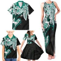 Monstera Plumeria Flowers Teal Family Matching Tank Maxi Dress and Hawaiian Shirt Polynesian Pattern LT01 - Polynesian Pride