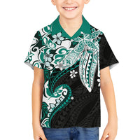 Monstera Plumeria Flowers Teal Family Matching Tank Maxi Dress and Hawaiian Shirt Polynesian Pattern LT01 Son's Shirt Teal - Polynesian Pride