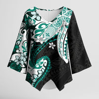 Monstera Plumeria Flowers Teal Kimono Sleeve Blouse Polynesian Pattern