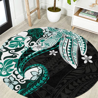 Monstera Plumeria Flowers Teal Round Carpet Polynesian Pattern LT01 Teal - Polynesian Pride