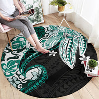 Monstera Plumeria Flowers Teal Round Carpet Polynesian Pattern LT01 - Polynesian Pride