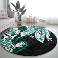 Monstera Plumeria Flowers Teal Round Carpet Polynesian Pattern LT01 - Polynesian Pride